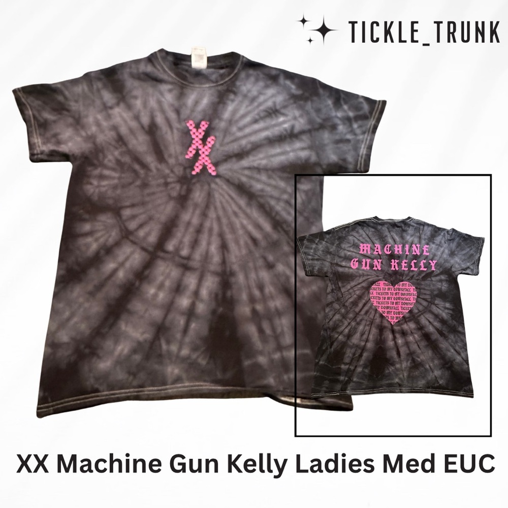 Machine Gun Kelly Women's Black Tie-Dye Short Sleeve Tee with Pink Logo